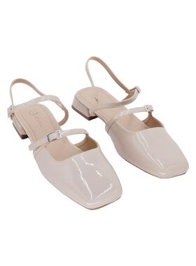 Journee Collection Gretchenn Beige Patent Square Toe Slingback Flats Size 10W